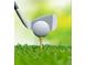 Close-up of a golf ball on a tee with a blurred golf club and green background, perfect for golf enthusiasts at 8225 Fairmount Dr # 106, Denver, CO 80247
