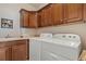Laundry room featuring wood cabinets and a side-by-side washer and dryer at 10064 Bluffmont Ct, Lone Tree, CO 80124