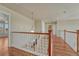 Hallway on the second floor with wood floors and staircase to main floor at 15972 E Tall Timber Ln, Parker, CO 80134