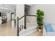 Staircase with wood and white railing, complemented by a potted plant and natural light at 1815 Avery Way, Castle Rock, CO 80109