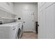 Convenient laundry room with modern appliances, ample shelving and tile flooring at 1815 Avery Way, Castle Rock, CO 80109