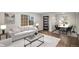 Bright living room with white sofa, modern coffee table, and adjacent dining area at 1362 Wolff St, Denver, CO 80204