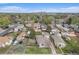 Aerial view of a suburban neighborhood with tree-lined streets and the city skyline in the distance at 2272 Jay St, Edgewater, CO 80214