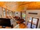Bright, open-concept living area with vaulted wood ceiling, large windows, and comfortable seating, perfect for entertaining at 8277 Carriage Ln, Parker, CO 80134