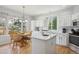 Bright kitchen featuring white cabinets, stainless steel appliances, and a cozy breakfast nook at 15357 Flowergate Way, Parker, CO 80134
