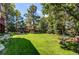 Expansive backyard featuring lush green grass, mature trees, landscaping, and a gazebo sitting area at 559 E 2Nd Ave, Castle Rock, CO 80108