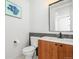 Modern half bathroom featuring a stylish vanity, updated fixtures, and contemporary decor at 1864 W 41St Ave, Denver, CO 80211