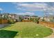 Large, well-maintained backyard with lush green grass and wood fencing for privacy at 3111 Youngheart Way, Castle Rock, CO 80109