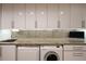 Laundry room features Miele washer and dryer, granite countertops, and ample cabinet space at 1133 14Th St # 3420, Denver, CO 80202