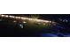 Night view of backyard, features glowing string lights along the fence and well-manicured lawn at 12248 Kittredge St, Commerce City, CO 80603