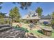This backyard has a spacious turf area, picnic table, a firepit and mature landscaping at 14742 E Radcliff Pl, Aurora, CO 80015
