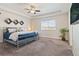 Serene bedroom with a tray ceiling, a ceiling fan, and a window offering outdoor views at 3008 Echo Park Dr, Castle Rock, CO 80104