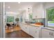 Updated kitchen featuring white cabinetry, stainless steel sink, and a bright breakfast nook at 5523 E Utah Pl, Denver, CO 80222