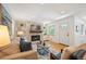 Comfortable living room with a fireplace, built-in shelving, and a cozy seating area with stylish decor at 5523 E Utah Pl, Denver, CO 80222