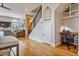 Bright living area featuring hardwood floors, desk, and staircase at 3227 Quivas St # 1, Denver, CO 80211