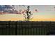 A stunning sunset view from the backyard, framed by a black metal fence at 12863 Crane River Dr, Firestone, CO 80504