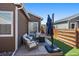 Cozy backyard space with artificial turf, concrete patio area with comfortable seating, and a sleek fire pit at 1772 Taos St, Brighton, CO 80603