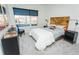 Relaxing bedroom featuring a wooden headboard, a large window, and stylish nightstands at 2876 W 53Rd Ave # 106, Denver, CO 80221