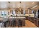 Modern kitchen with stainless steel appliances, a large island, and stylish pendant lighting at 17275 Gwilym Ct, Monument, CO 80132
