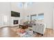 Spacious living room with fireplace, large windows, vaulted ceilings, and stylish decor, filled with natural light at 4757 Augustine Ct, Castle Rock, CO 80108