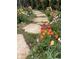 Stone pathway winds through a garden bursting with colorful tulips in full bloom at 10624 W Berry Pl, Littleton, CO 80127