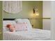 Closeup of bedroom bed with decorative pillow and bedside lighting fixtures at 4464 E 139Th Ave, Thornton, CO 80602