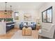 Cozy living area with a stylish couch, wooden coffee table, and plenty of natural light from the window at 1715 Grove St, Denver, CO 80204