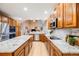 Bright kitchen featuring wooden cabinetry, granite counters, stainless appliances and hardwood flooring at 7329 Arco Iris Ln, Castle Pines, CO 80108