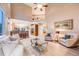 Spacious living room featuring high ceilings and an open layout connecting to the kitchen at 7329 Arco Iris Ln, Castle Pines, CO 80108