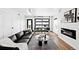 Inviting living room featuring a stylish sofa, modern fireplace, and a large area rug at 3926 Kalamath St, Denver, CO 80211