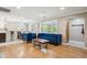 Bright living room with hardwood floors, plantation shutters, and comfortable seating creating a cozy atmosphere at 2664 Forest St, Denver, CO 80207