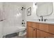 Stylish bathroom with tile floors, modern vanity, and a glass enclosed shower at 632 Wyoming St, Golden, CO 80403