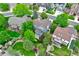 Aerial view of a well-manicured neighborhood showcasing mature landscaping and tree-lined streets at 8927 Green Meadows Ln, Highlands Ranch, CO 80126