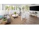 Open-concept living room with natural light, stylish decor, comfortable seating, and outdoor access at 5462 S Cedar St, Littleton, CO 80120
