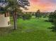 Expansive backyard showcasing a verdant lawn, mature trees, and a picturesque sunset, creating a tranquil view at 121 County Road 146, Elizabeth, CO 80107