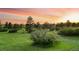 Picturesque landscape with rolling green hills, mature trees, and a colorful sunset, creating a serene vista at 121 County Road 146, Elizabeth, CO 80107