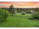 Expansive green field with scattered trees under a colorful sunset sky, showcasing a serene countryside setting at 121 County Road 146, Elizabeth, CO 80107