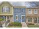 Charming townhome featuring colorful siding, complemented by well-maintained landscaping and a welcoming front entrance at 8197 S Fillmore Way, Centennial, CO 80122