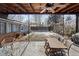 An outdoor patio with a wooden ceiling, dining table and view of the backyard at 2717 S Steele St, Denver, CO 80210