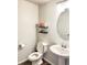 Clean, compact powder room featuring a pedestal sink, modern fixtures, and neutral decor at 19221 E 65Th Ave, Denver, CO 80249