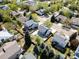 Aerial view of a charming neighborhood showcasing well-maintained homes, mature trees, and lush landscaping at 524 Rider Ridge Dr, Longmont, CO 80504