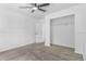Bedroom featuring neutral tones, carpet, ceiling fan and closet space at 524 Rider Ridge Dr, Longmont, CO 80504