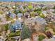 Aerial view of a residential neighborhood showcasing homes with well-manicured lawns and mature trees at 8766 Cresthill Ln, Highlands Ranch, CO 80130