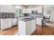 Modern kitchen with white cabinets, a black countertop island, hardwood floors, and stainless steel appliances at 8766 Cresthill Ln, Highlands Ranch, CO 80130