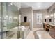Spa-like bathroom with double vanity and large shower at 1800 Lawrence St # 505, Denver, CO 80202