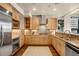 Stainless steel appliances and light wood cabinets in a modern kitchen at 1800 Lawrence St # 505, Denver, CO 80202