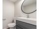 Contemporary powder room featuring floating vanity, modern fixtures and design at 3667 W Union Ave # 2E, Denver, CO 80236