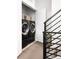 Convenient laundry room with modern black washer and dryer, and extra storage space, for efficient chores at 4395 Zuni St, Denver, CO 80211