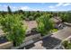 Aerial view of a townhome with a private entrance, mature trees, and a lush, green lawn at 11704 Elk Head Range Rd, Littleton, CO 80127