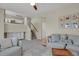 Open-concept living room with stairs, comfortable seating, and neutral color palette at 20356 Willowbend Ln, Parker, CO 80138